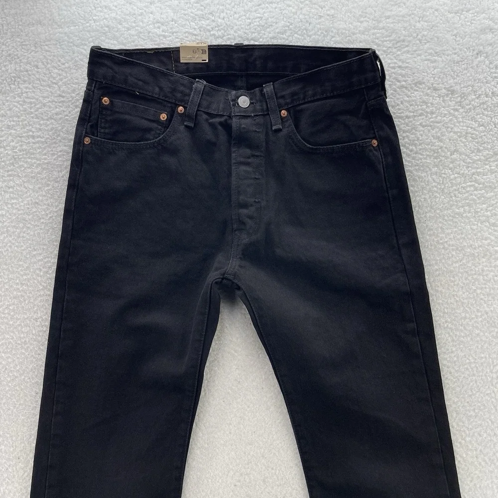 Levis 501 Jeans Mens 33x30 Black Original Button Fly Dark Wash Denim Grunge NEW